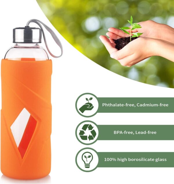 32oz Borosilicate Glass Water Bottle with Non-Slip Silicone Sleeve and Stainless Steel Lid BPA-Free for Daily Intake Drink